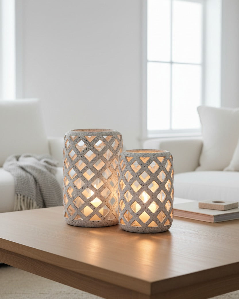 Stone Lattice Hurricane Lantern