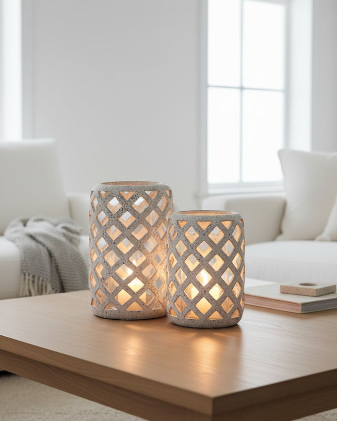 Stone Lattice Hurricane Lantern