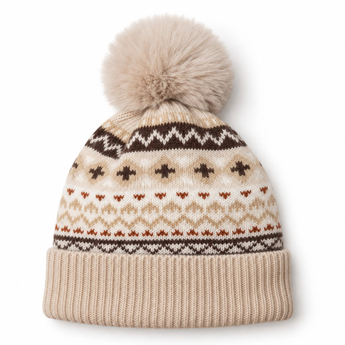 Beige Nordic Cosy Bobble Hat