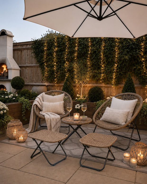 Rattan Snug Garden Furniture Chair, Stool & Table Set - Natural