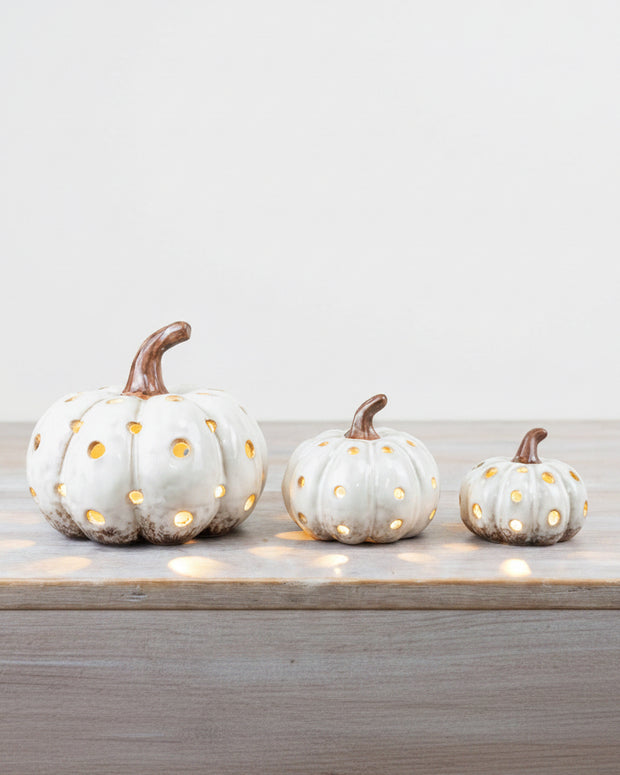 LED Light Up Neutral Pumpkin Ornament