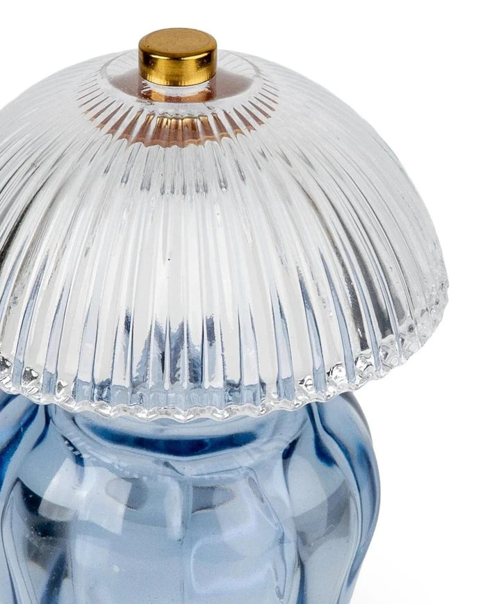 Vintage blue glass table lamp with LED lighting, small size, decorative lighting fixture by Candlelight Products Ltd.