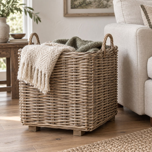 Burley Rattan Lined Square Planter Basket