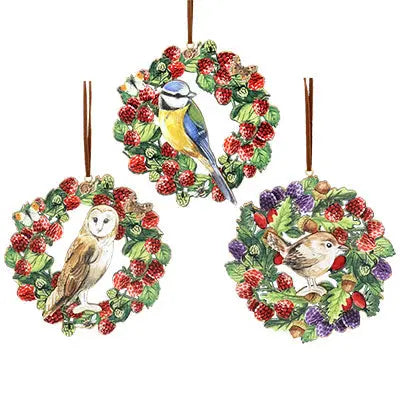 Wooden Birds With Berries Hanging Decoration Gisela Graham