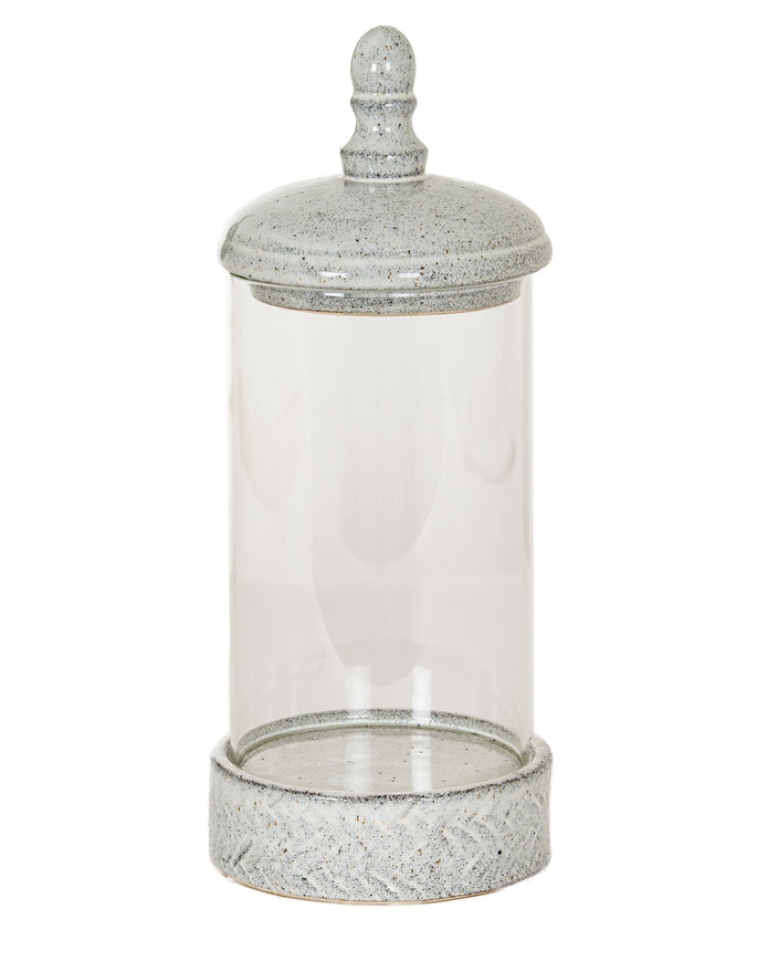 White ceramic hurricane candle lantern for home decor, featuring a classic design with a glass interior and decorative base.
