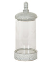 White ceramic hurricane candle lantern for home decor, featuring a classic design with a glass interior and decorative base.