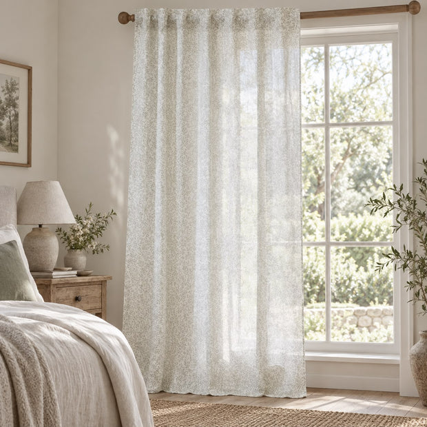 Yard Leaf Patterned Natural Woven Sheer Voile Curtain Panel