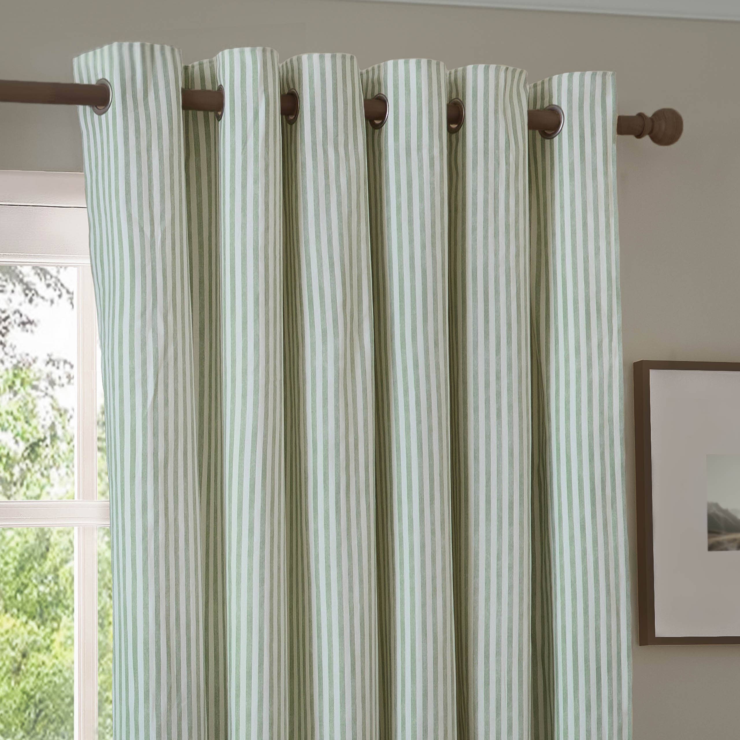 Yard Sage Green Striped Blackout Eyelet Curtains