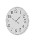 White round Aubrey wall clock by Hill Interiors showing a modern design with black hour and minute hands on a clean white face.