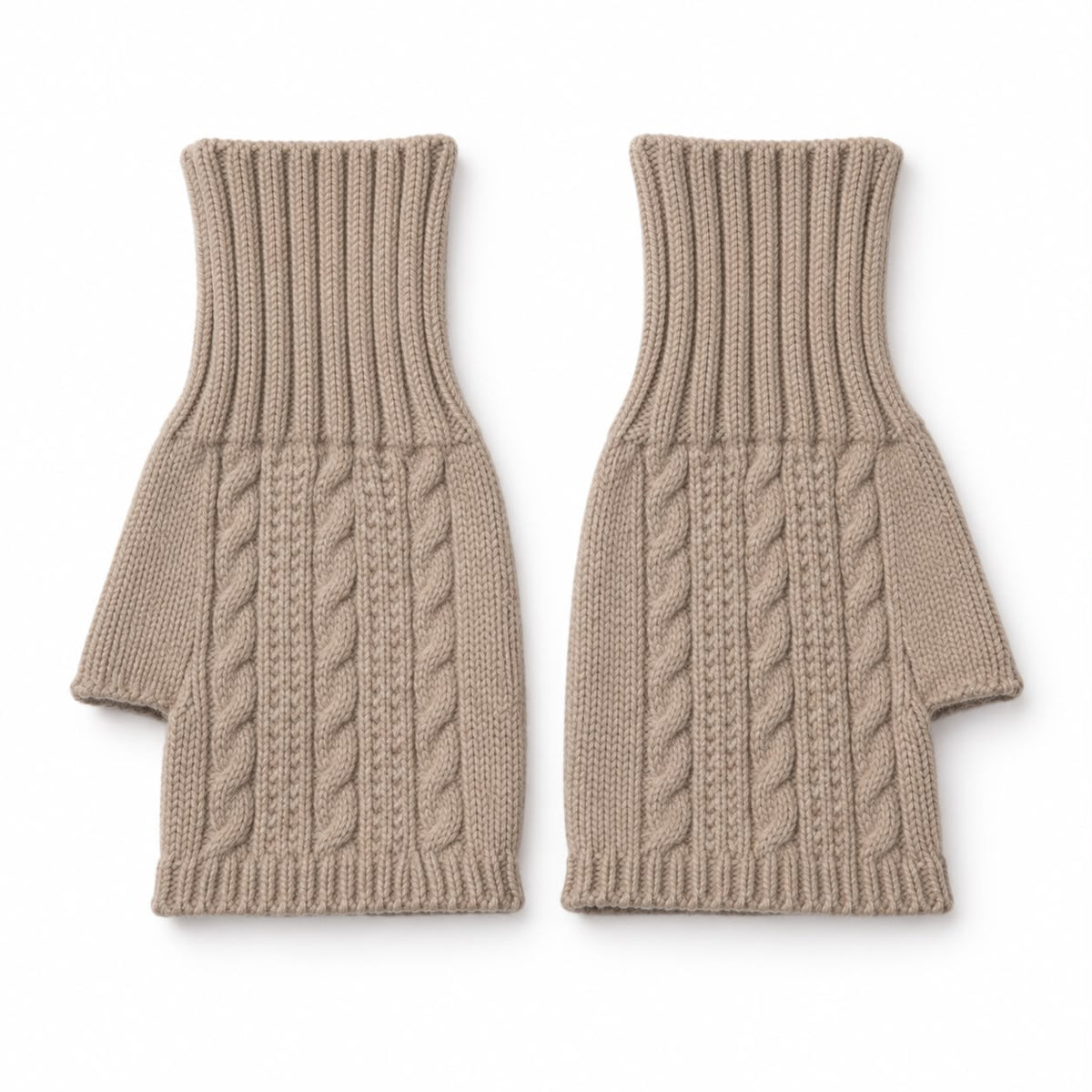Beige Cosy Cable Knit Fingerless Gloves
