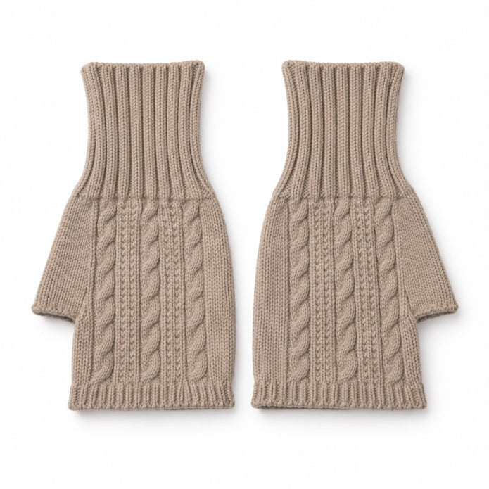Beige Cosy Cable Knit Fingerless Gloves