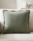Olive green Bertie washed cotton velvet cushion cover by Riva Home, soft furnishings with a smooth, textured fabric appearance.