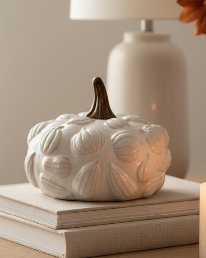 Large Neutral Ceramic Pumpkin Decor