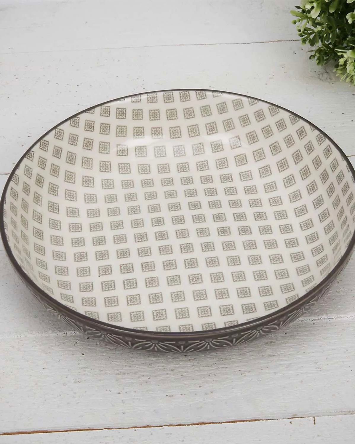 Patterned Nordic Monochrome Pasta Bowls - Set of Four