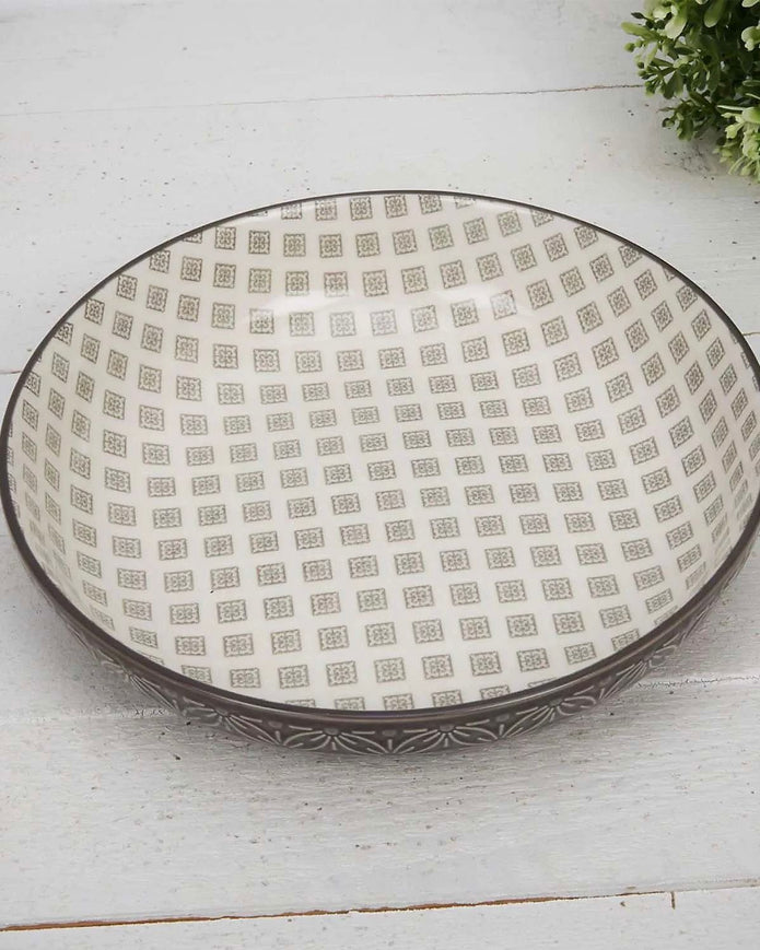 Patterned Nordic Monochrome Pasta Bowls - Set of Four