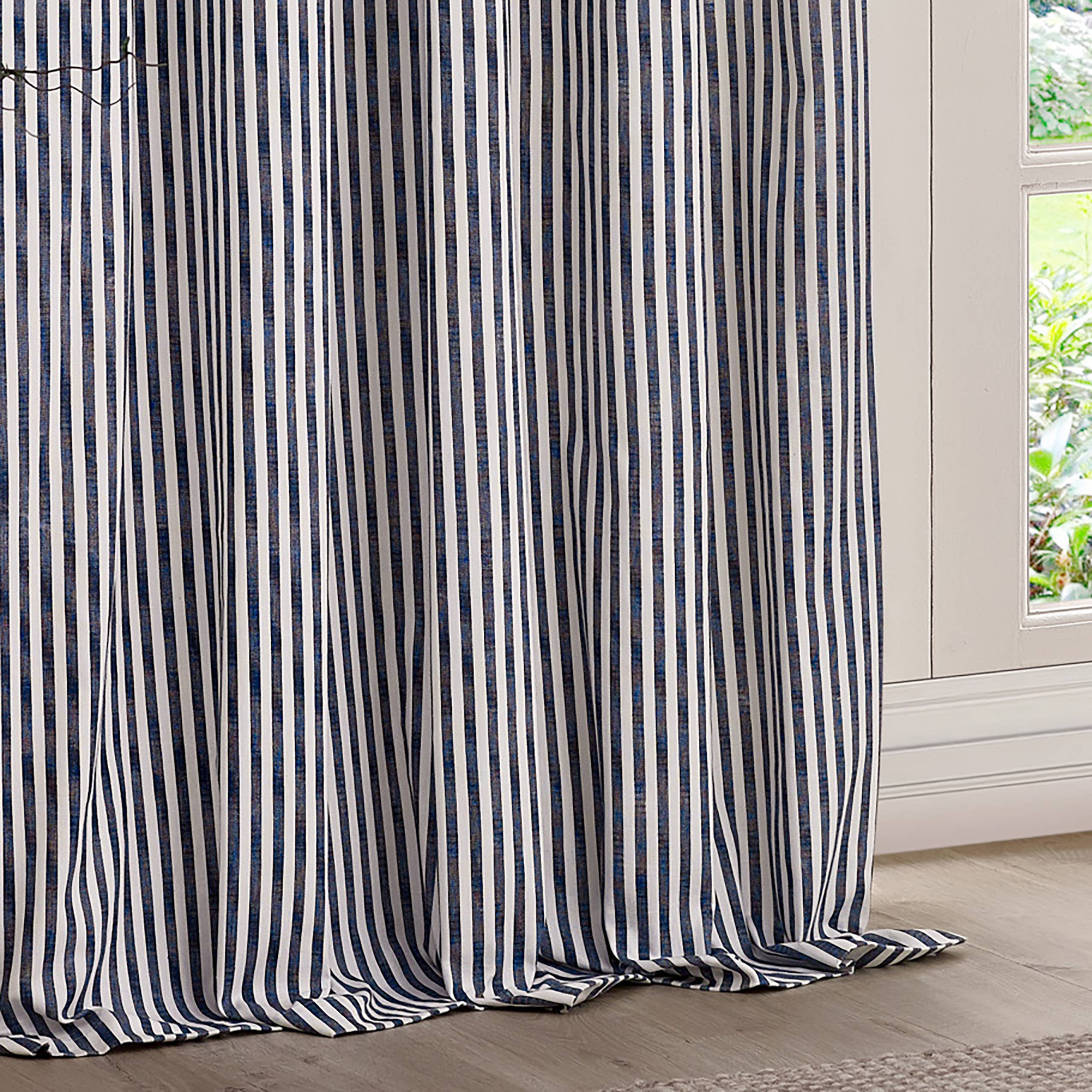 Yard Navy Blue Striped Blackout Eyelet Curtains