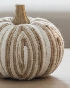 Beige Cream Fabric Stripe Pumpkin – Elegant Neutral Autumn Decoration