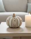 Beige Cream Fabric Stripe Pumpkin – Elegant Neutral Autumn Decoration