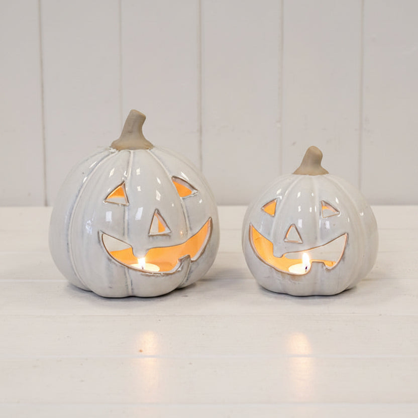 Stone Glazed Ceramic Pumpkin Tealight Candle Holder