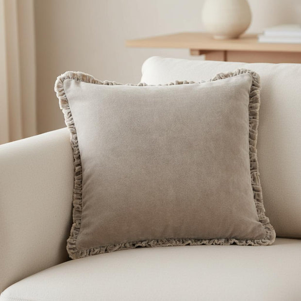 Taupe Washed Cotton Velvet Cushion Cover