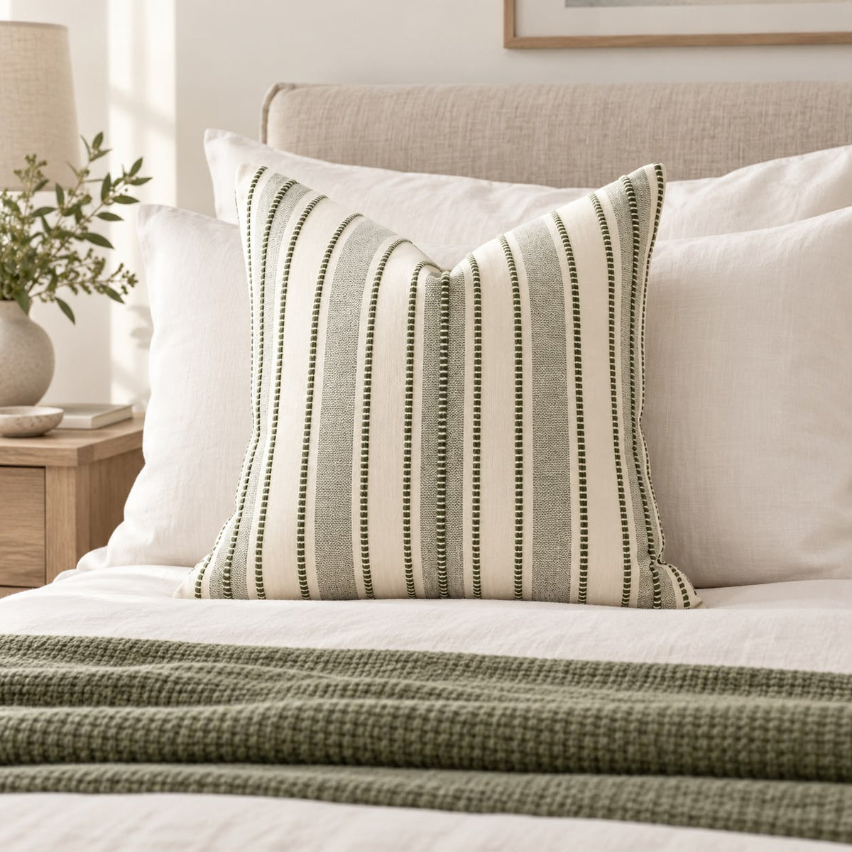 Olive Green Stitch Stripe Cushion Cover