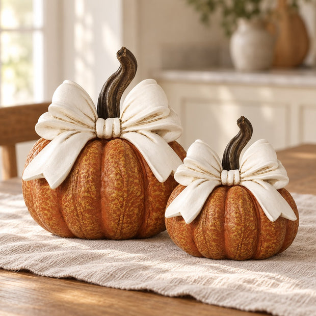 Orange Ceramic Pumpkin With Cream Bow
