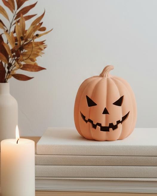 Orange Terracotta Pumpkin Ornament With Cut Out Face