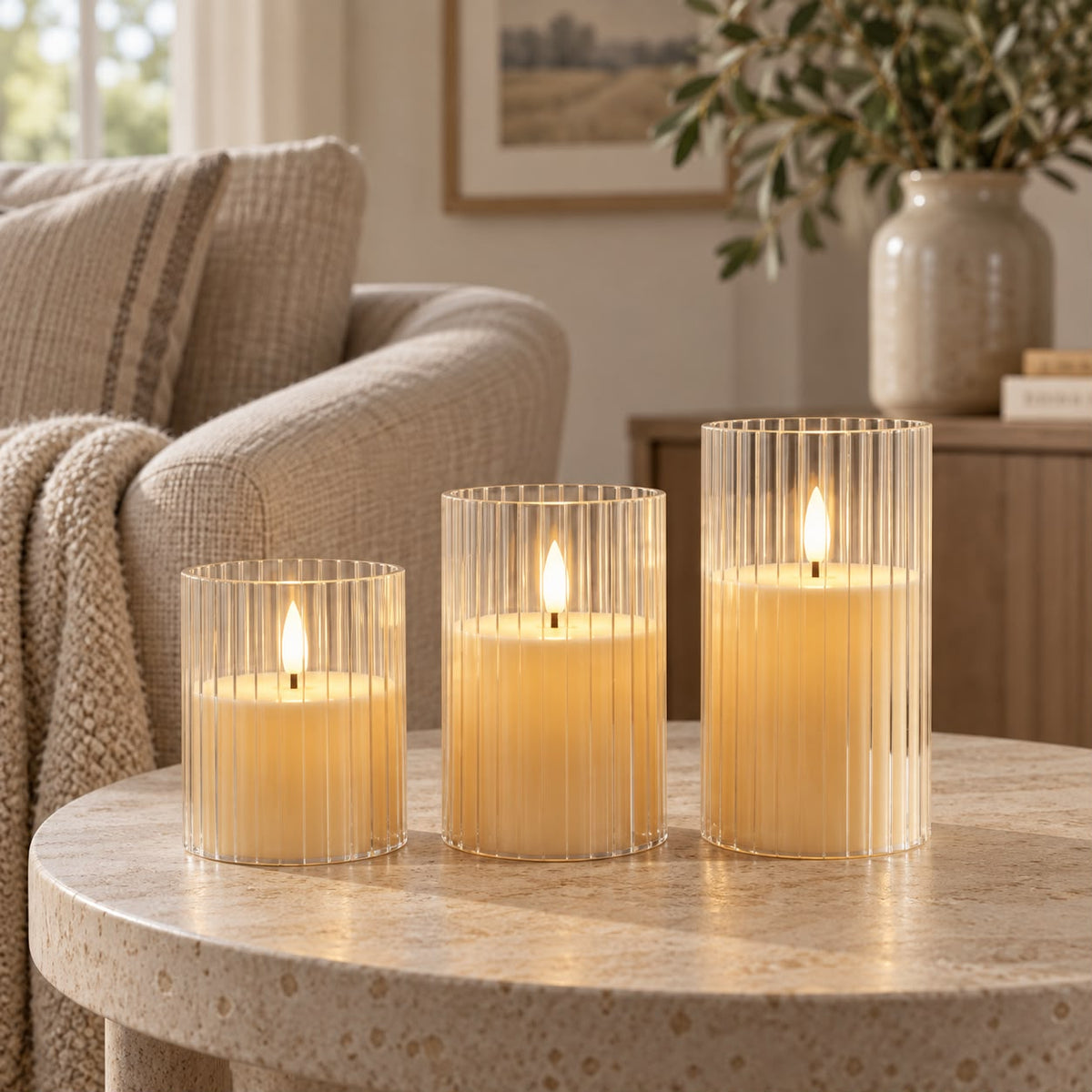 Ribbed LED Light Up Acrylic Candles - Set of Three