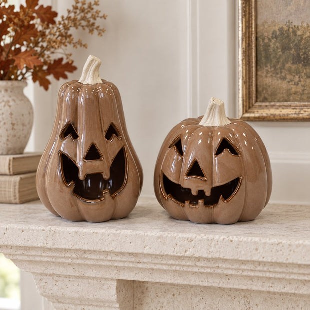Chocolate Brown Ceramic Jack O Lantern Pumpkin
