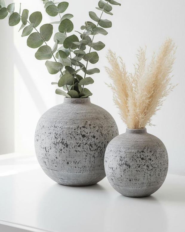 Aegean Tiber Matt Neutral Stone Vase by Hill Interiors, showcasing a modern, textured ceramic vase in neutral stone color.