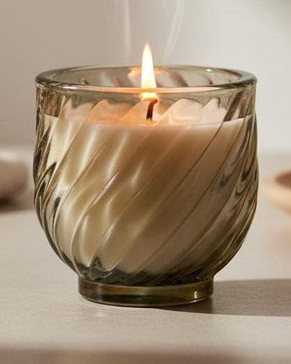 Olive Green Glass Twisted Candle - Lime, Basil & Mandarin