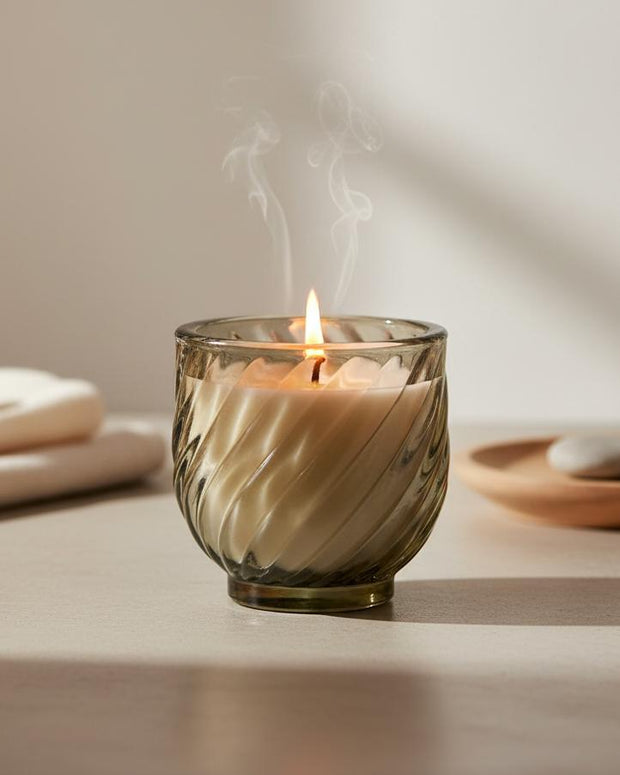 Olive Green Glass Twisted Candle - Lime, Basil & Mandarin