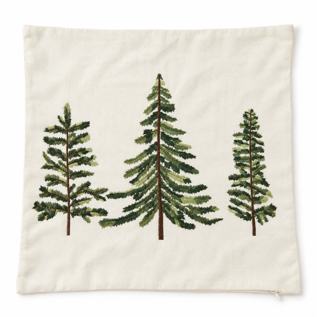 Cream And Green Embroidered Christmas Tree Cushion Cover