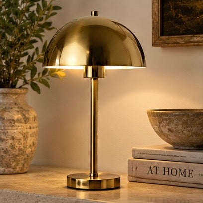 Widdop & Co gold dome autumn lamp with a sleek, modern design and warm metallic finish.
