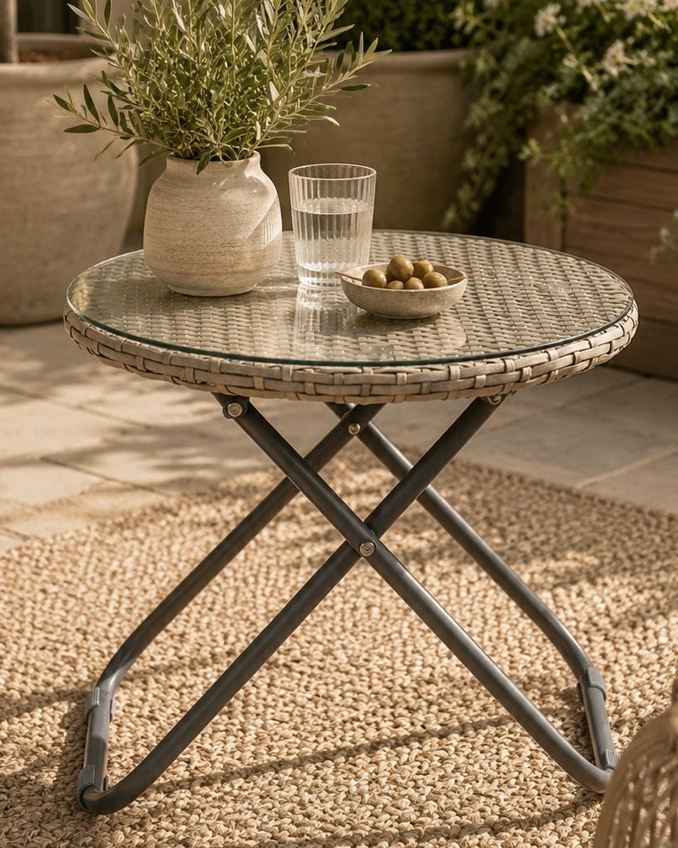 Rattan Snug Garden Furniture Chair & Table Set - Natural
