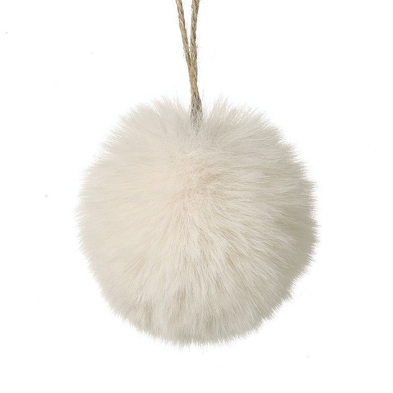 Cream Fluffy Hanging Fur Snowball, small cream fluffy snowball with hanging loop against white