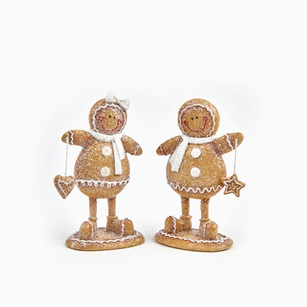 Standing Gingerbread Ornament, two gingerbread figures with white icing details on white