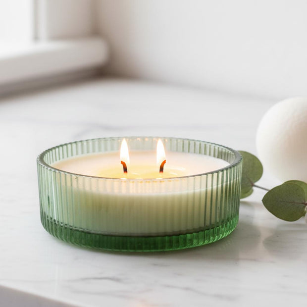 Sage Green Glass Ribbed Candle