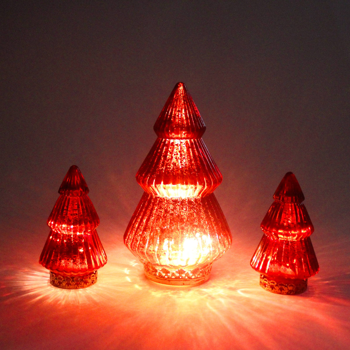 Red large light-up LED glass Christmas tree by Originals International Ltd