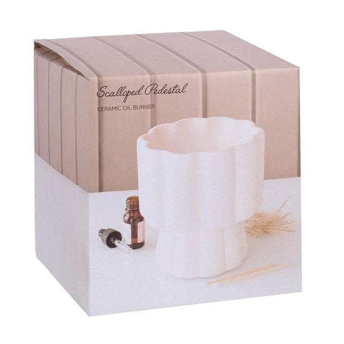 White scalloped pedestal wax melt and oil burner by Something Different Wholesale