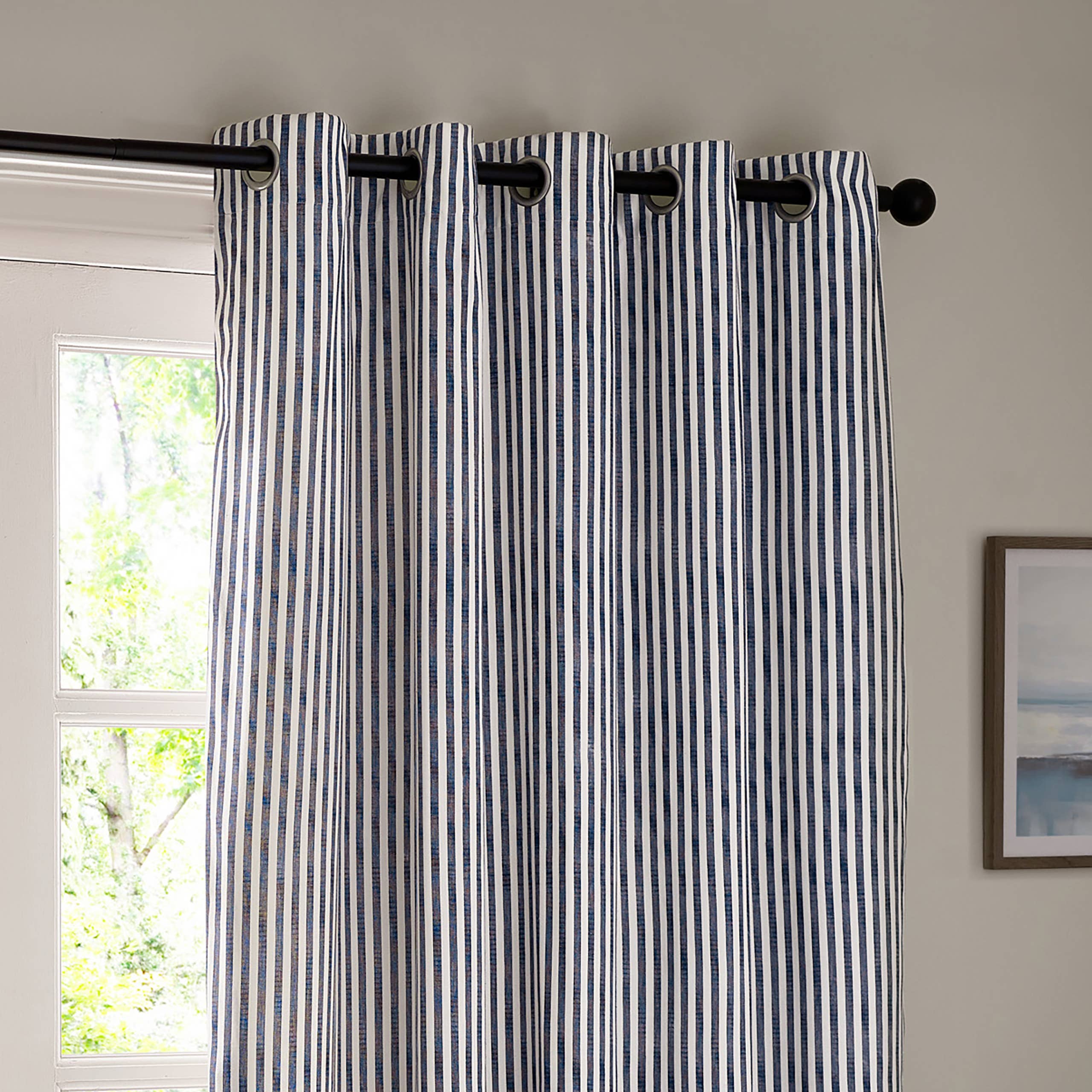 Yard Navy Blue Striped Blackout Eyelet Curtains