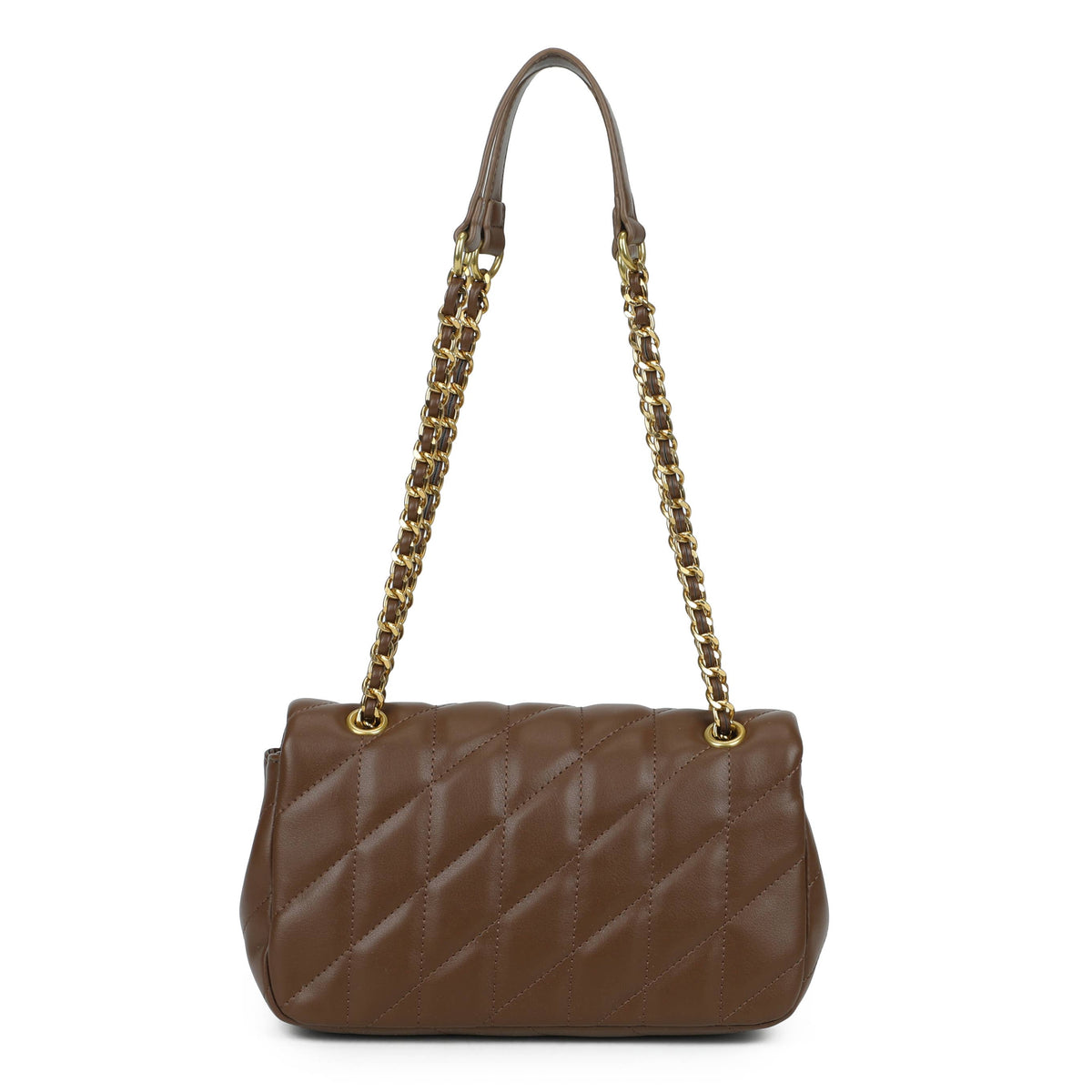 Quilted Chain Shoulder Bag with Flap Closure
