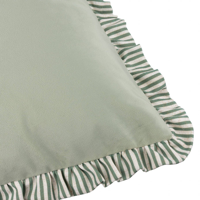 Sage Green Ruffle Matte Velvet Cushion Cover