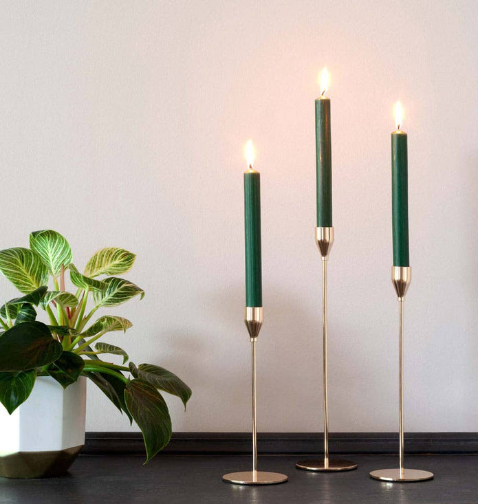 Green Christmas dinner candles from Shearer Candles, tall tapered candles set for holiday table decor.