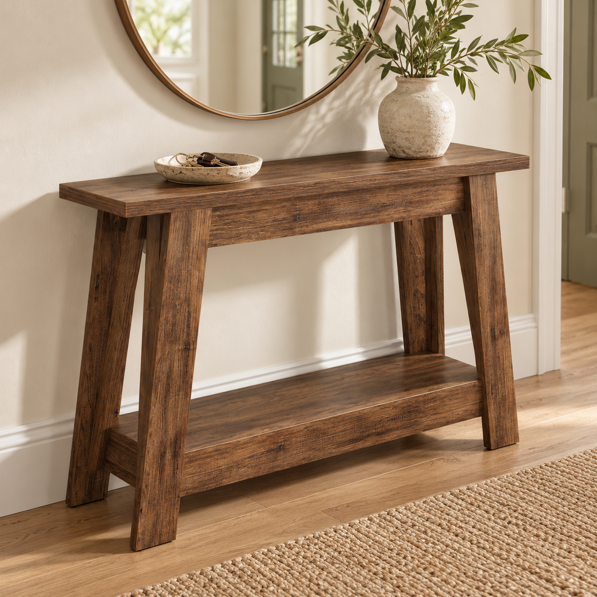 Rustic Natural Medium Wood Effect Console Table