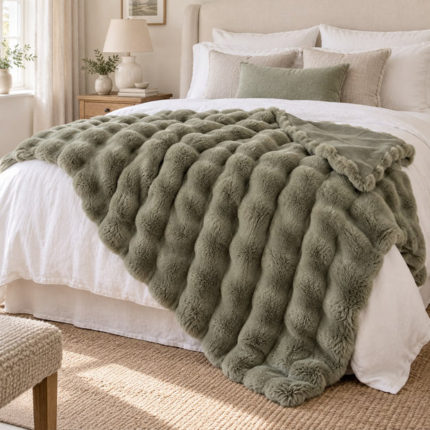 Moss Green Luxury Faux Fur Blanket Throw