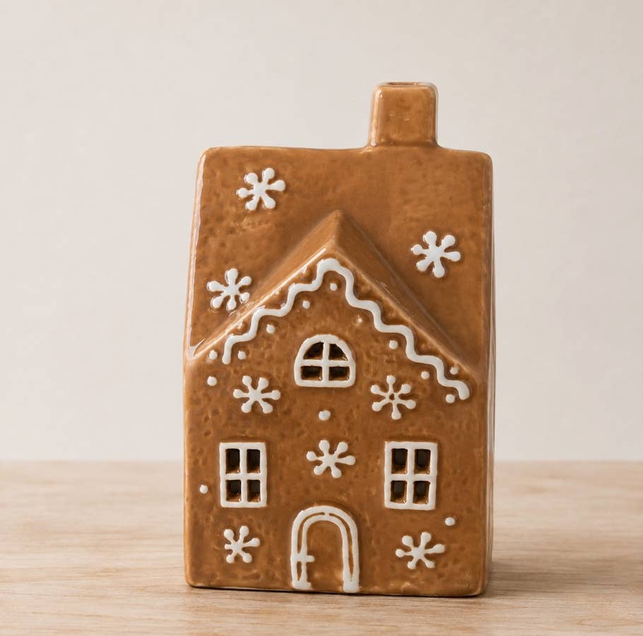 Christmas LED house by Gainsborough Giftware x Portland Living, 9.8cm tall, with festive holiday window details and warm lighting.