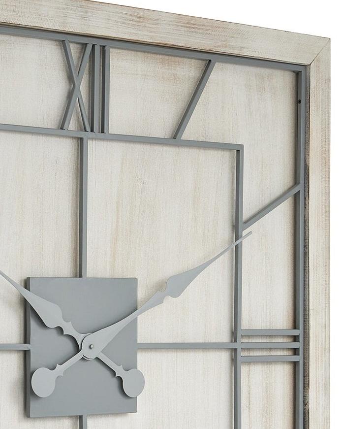 White large square wooden Williston wall clock by Hill Interiors, featuring a minimalist design with black hour and minute hands.