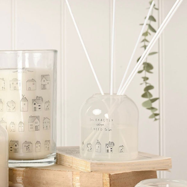 Beige Moments Clear Glass Reed Diffuser - Always Better Together, pale diffuser displayed alongside matching candles
