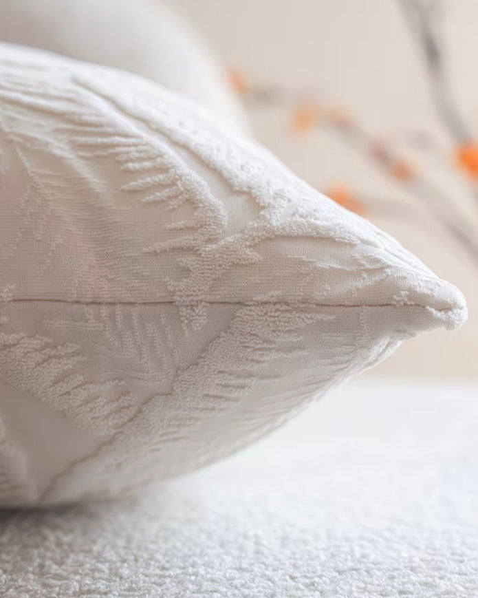 Ivory cream leaf embossed cushion cover by Starlight Express, soft furnishings with elegant floral leaf pattern.